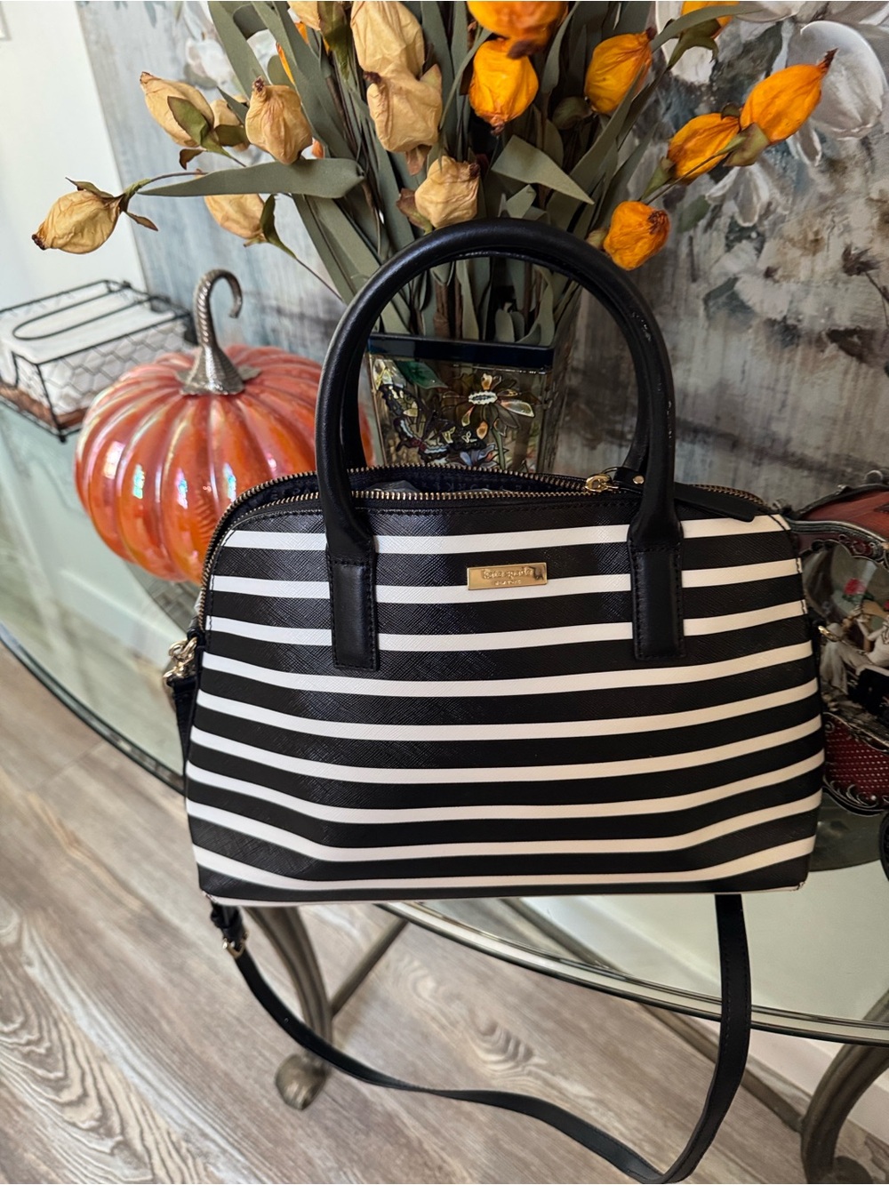 kate spade Black and White Striped Satchel Bag